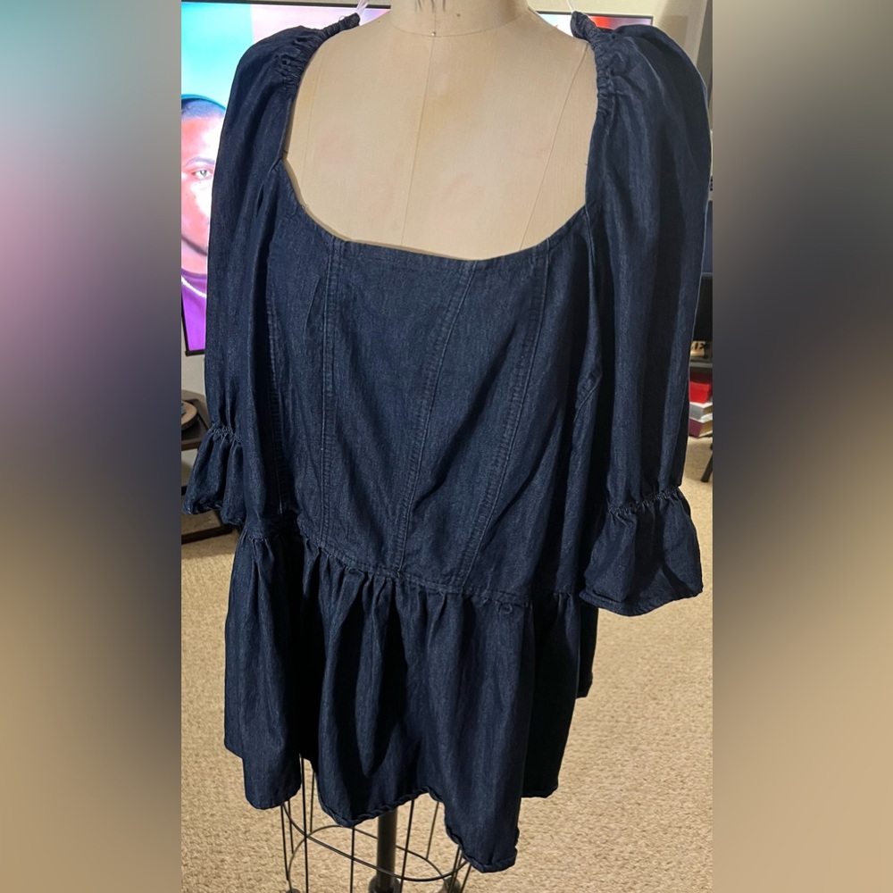 Ashley Stewart Jean peplum Blouse Size 26